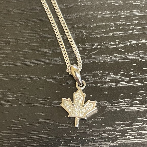 Sterling Silver CZ Maple Leaf Necklace - Picture 3 of 5